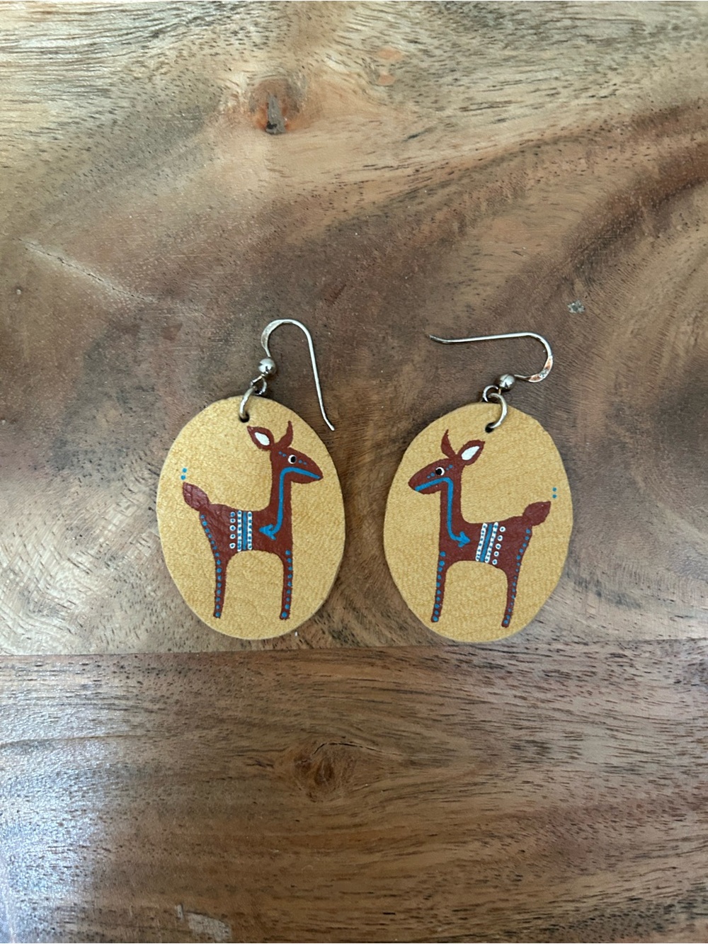 Hand-Painted Deerhide Motif Earrings by Serena Mankiller, Cherokee